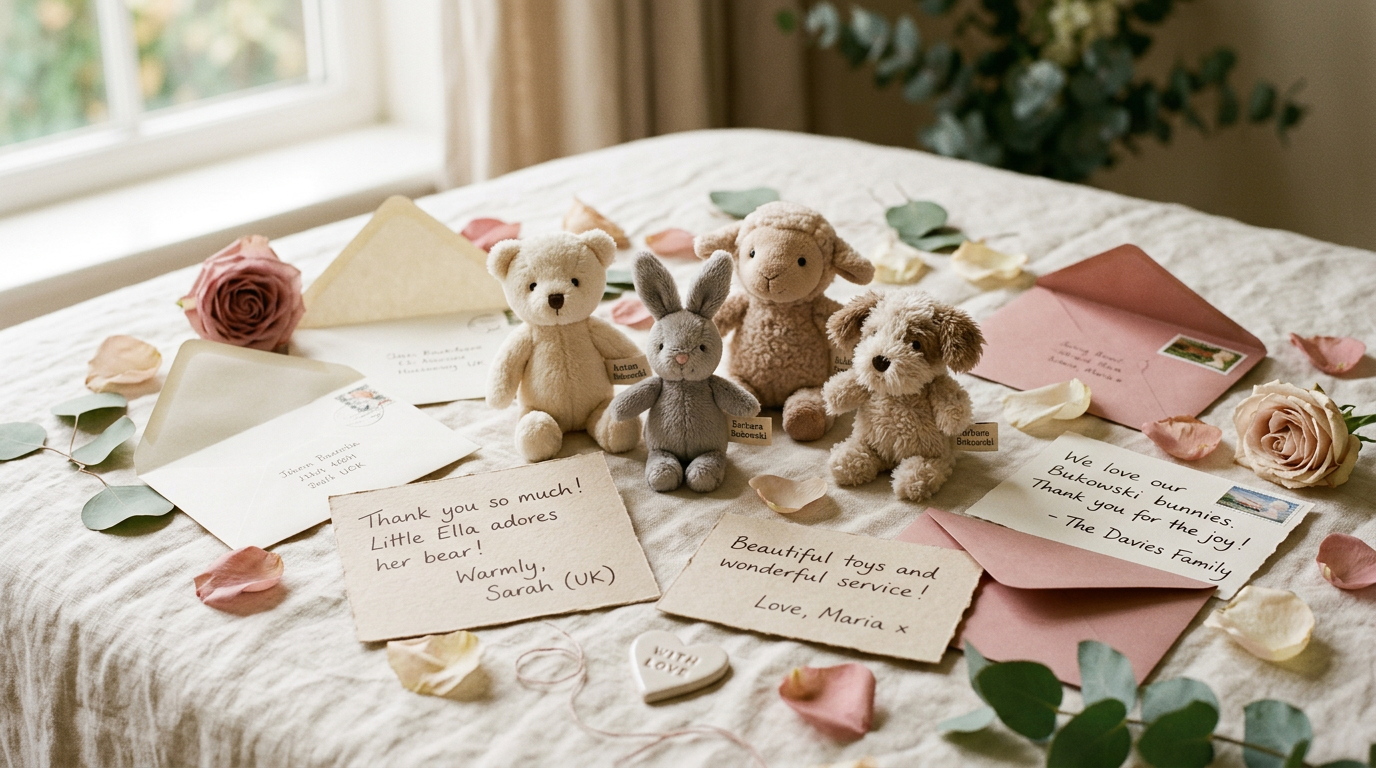 Peluches Bukowski avec mots de remerciement